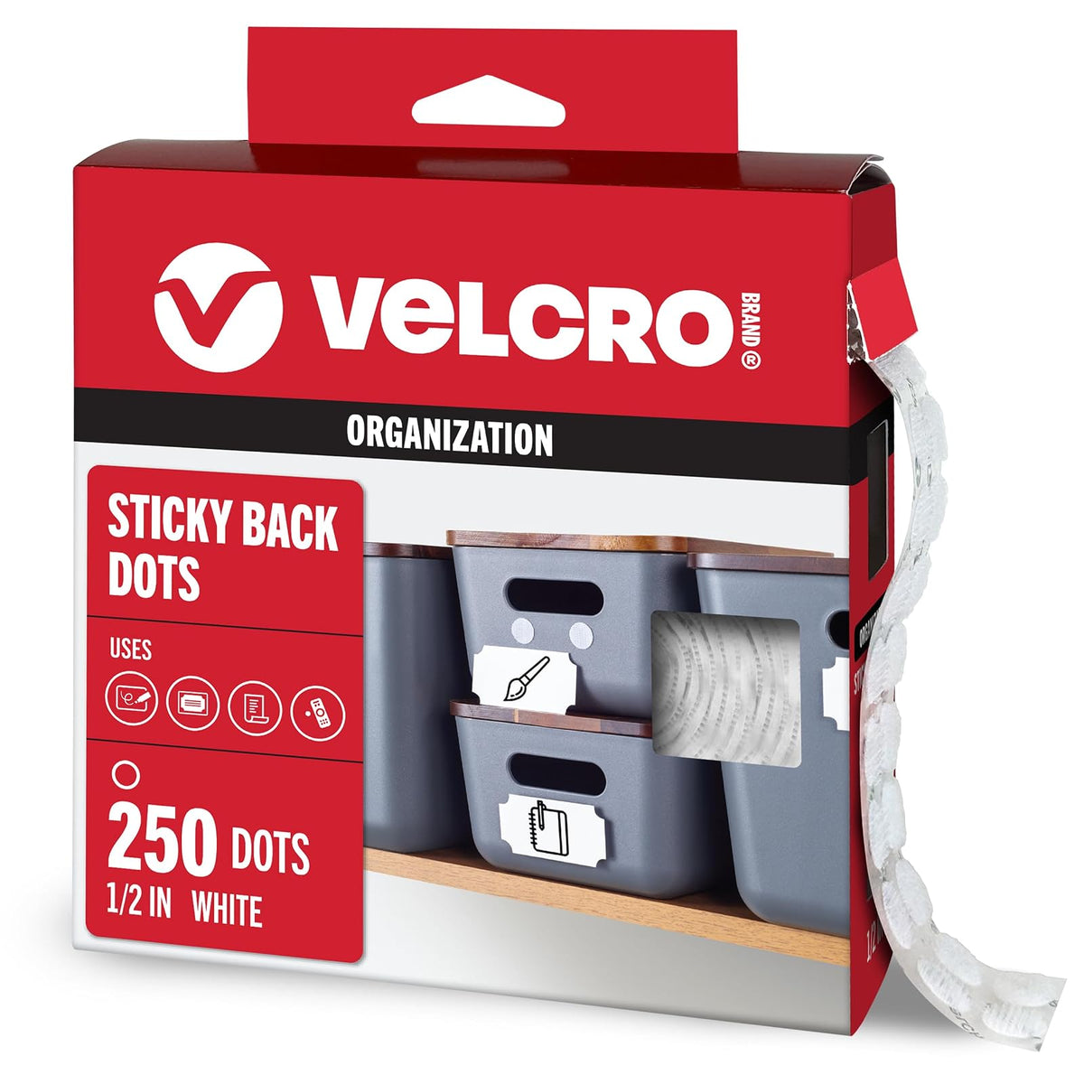 VELCRO Brand Dots with Adhesive | 250pk, White | Small 1/2 Inch Circles | Sticky Back Round Dots for Secure Mounting in Office, School or Home (VEL-30867-AMS) - Blanco - 1 - 2 Inch - 250Pk