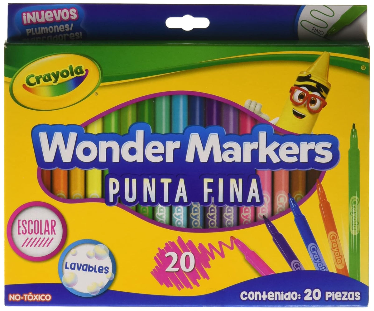 20 Wonder Markers Crayola + 12 Plumones Delgados Lavables
