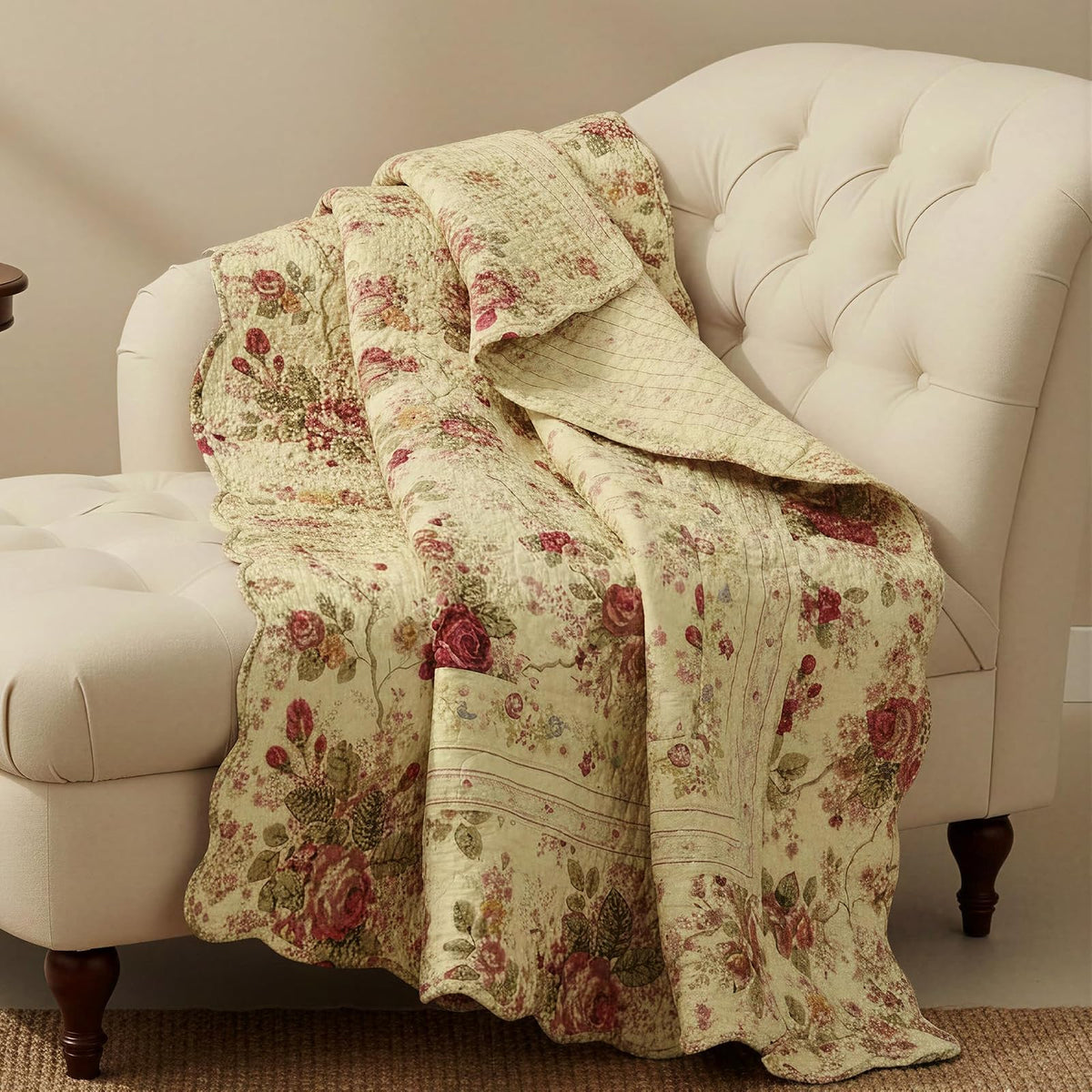 Greenland Home Antique Rose 100% algodón Manta Decorativa Reversible, Tamaño 152 x 127 cm, Maril (Ecru)