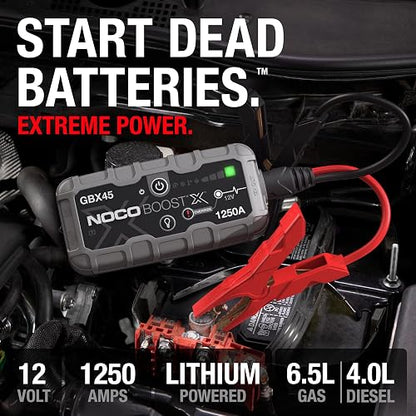 NOCO Boost X GBX45: Arrancador de batería de Auto 1250A – Booster de Litio portátil 12V, Power Bank y Cables para Pasar Corriente – para Motores de Gasolina hasta 6.5L y diésel hasta 4.0L