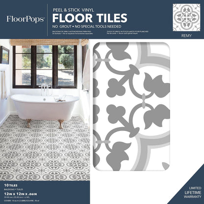 FloorPops FP2953 - Azulejos Remy, despegar y pegar, color gris