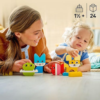 LEGO Duplo Mi Primer Mascotas Simpáticas Creativas “3 en 1” – Juguete de Aprendizaje con 8 Opciones de Construcción de Figuras de Animales para Bebés a Partir de 18 Meses – 10477