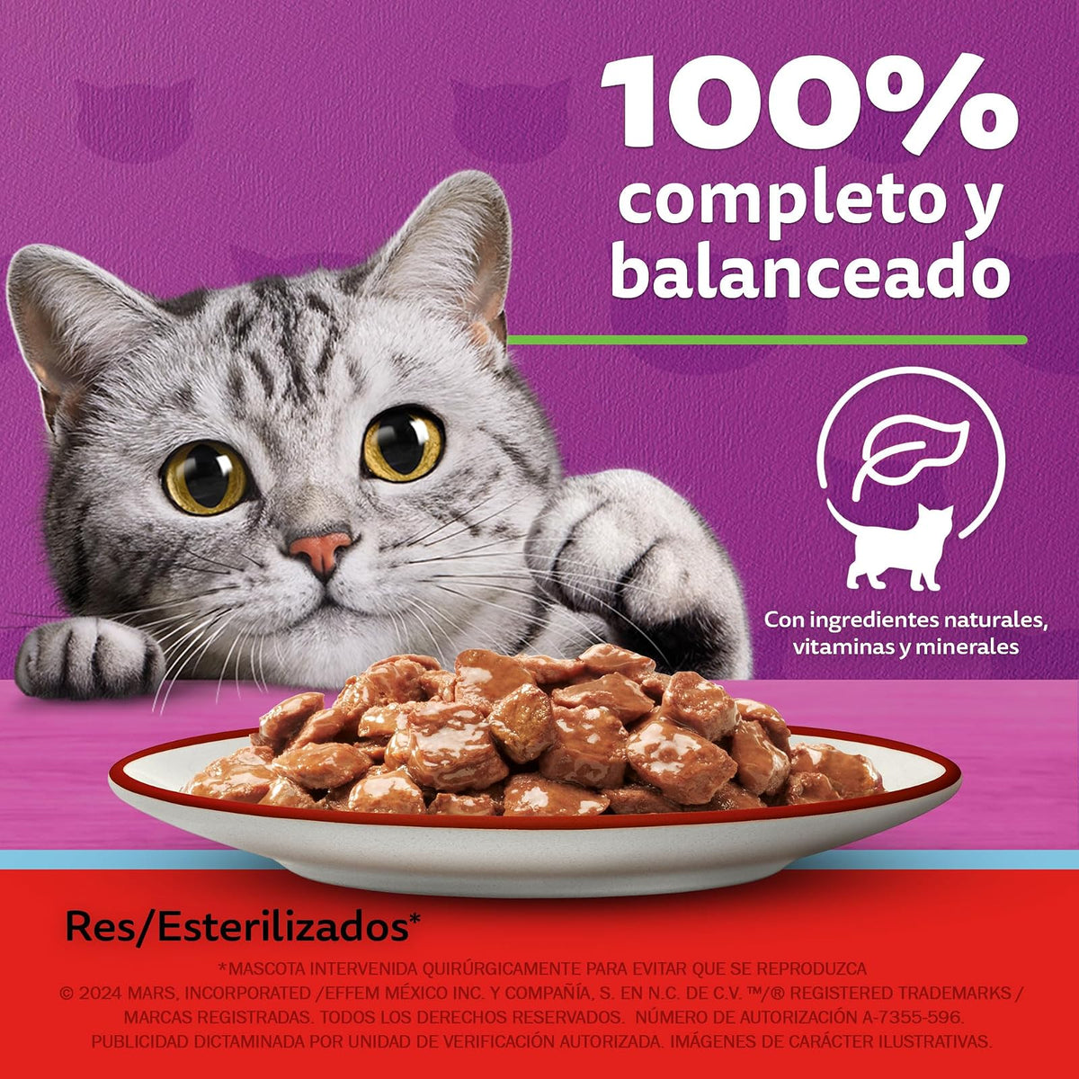 Whiskas Sobres para Gatos Adultos Esterilizados Sabor Res 24 Piezas de 85gr
