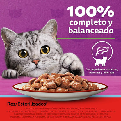 Whiskas Sobres para Gatos Adultos Esterilizados Sabor Res 24 Piezas de 85gr
