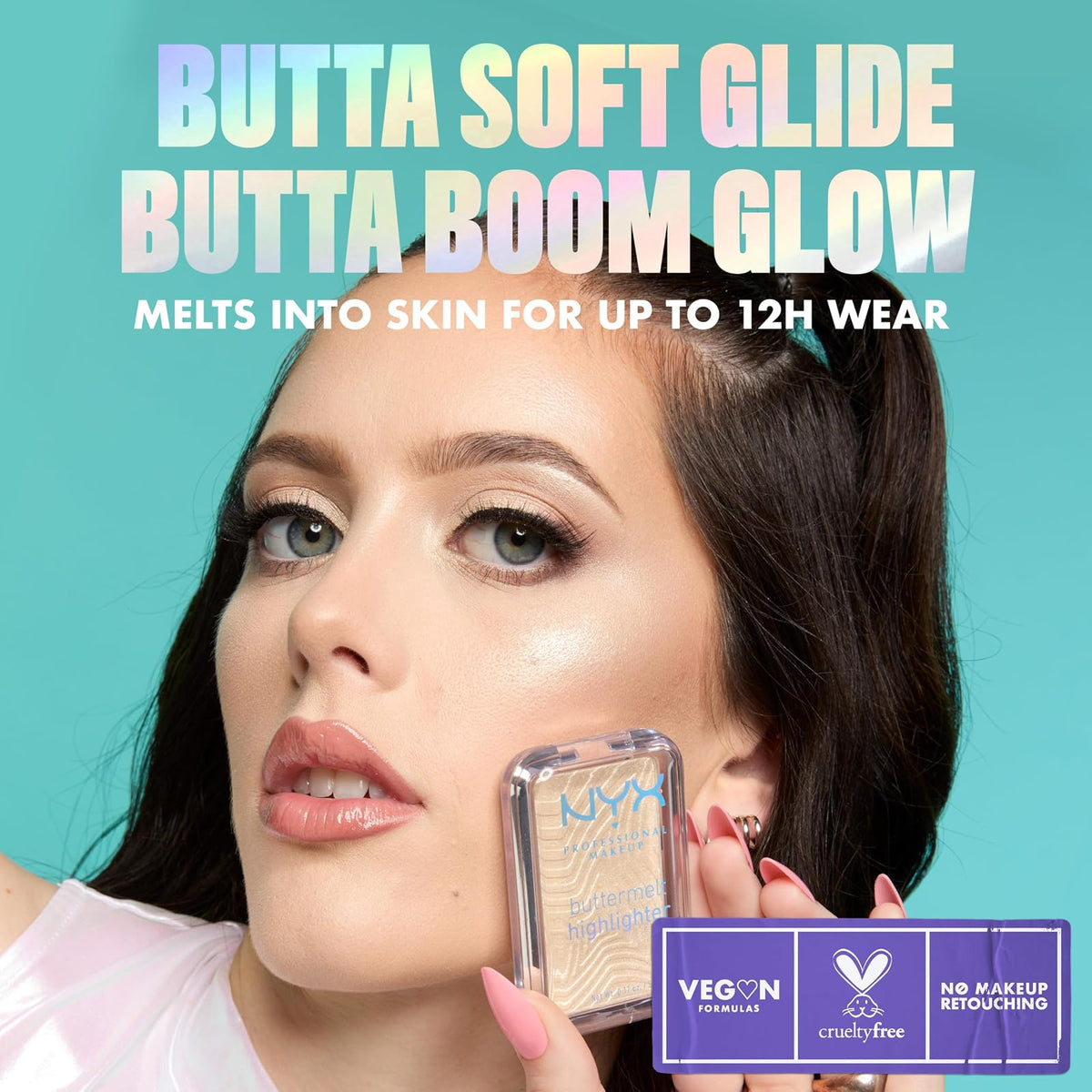 NYX Professional Makeup Highlighter, Iluminador Cremoso, 12 horas de Duración, Acabado Brillante y Natural, Fórmula Vegana, Tono Butta Mint, 5 g