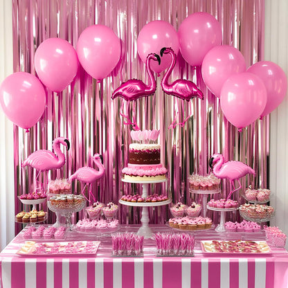 PartyWoo - Cortina de telón de Fondo de oropel Rosa de 9 pies, Cortina de Flecos de Aluminio para Baby Shower, Novia, Boda, Guepardo Rosa, Princesa, niña, Pijama, temática de cumpleaños, Fiesta