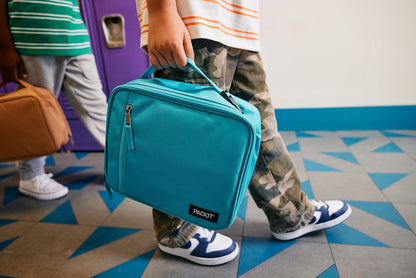 PackIt - Fiambrera clásica congelable, estilo retro, construida con tecnología ECOFREEZE, totalmente congelable, plegable, reutilizable, con bolsillo frontal con cierre y asa de hebilla, diseñada para