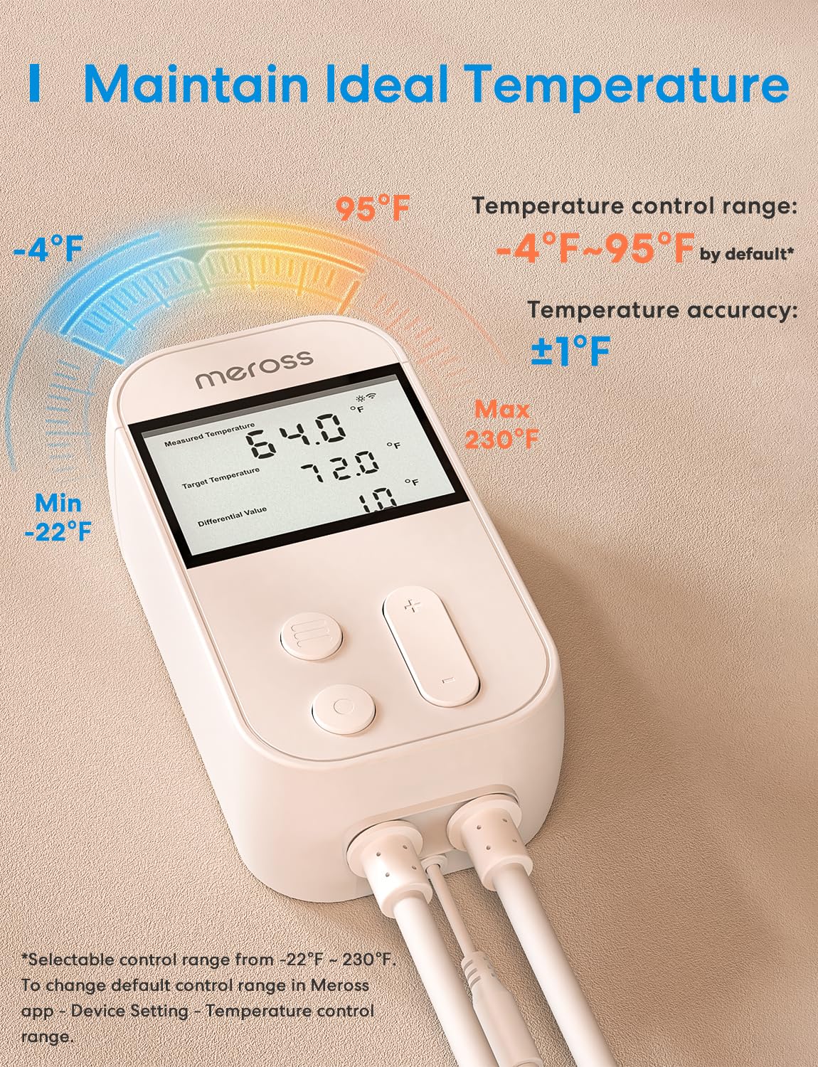 meross - driver de temperatura inteligente de 15 A, 1800 W, enchufe inteligente con control de termostato Wi-Fi, funciona con Apple Home, Alexa, Google Home para calefacción, enfriamiento