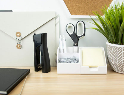 Bostitch Office Eco-Friendly Dynamo - Grapadora de pie 4 en 1, incluye 420 grapas, capacidad de 20 hojas, sacapuntas de lápiz integrado, removedor de grapas y almacenamiento de grapas, color negro