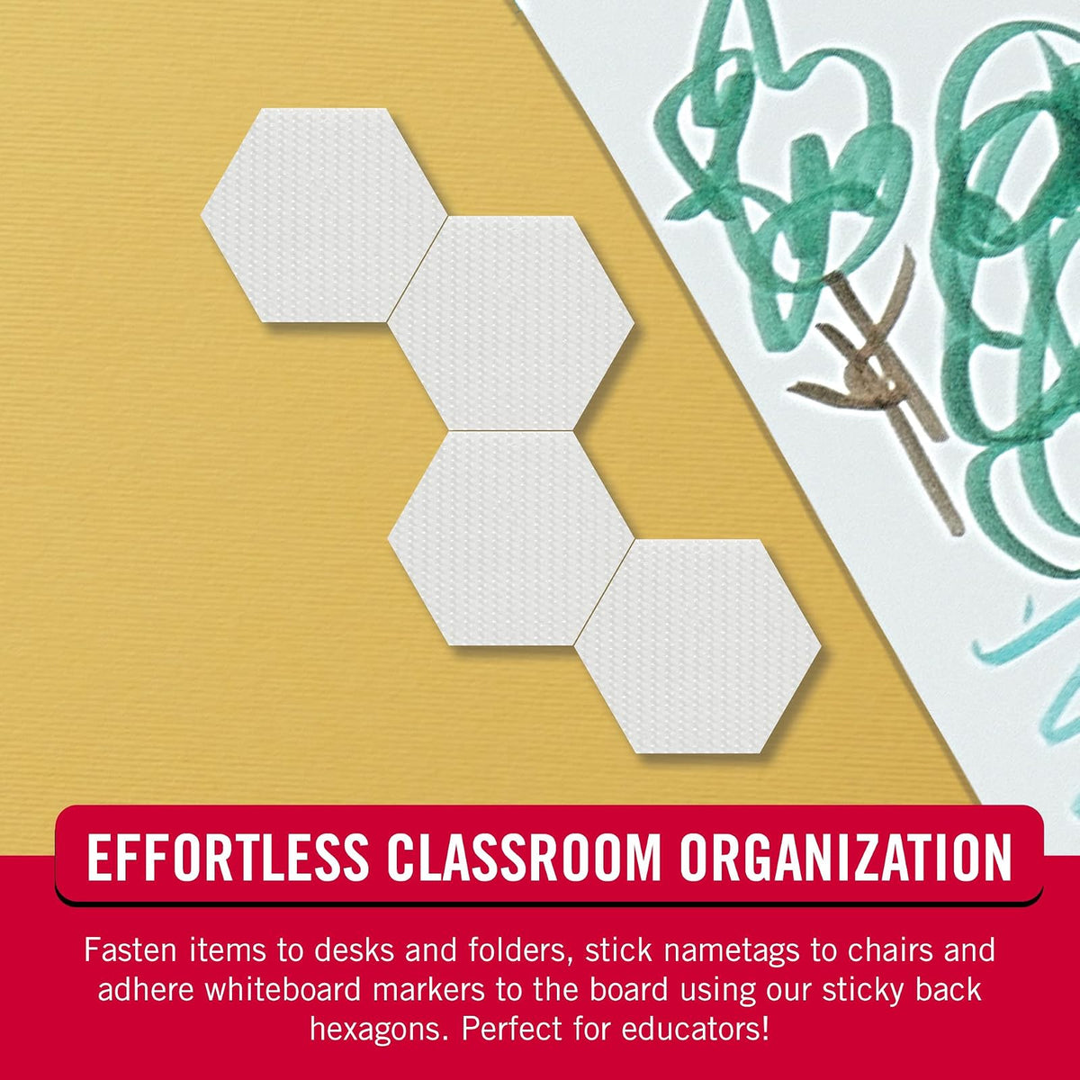 Hexágonos adhesivos de la marca VELCRO, 150 puntos con forma adhesiva inspirada en la naturaleza, blanco 3/4 pulgadas, organización de despegar y pegar para oficina, aula, hogar