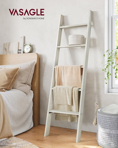 VASAGLE Toallero de 5 Niveles, Estante Para Toallas y Mantas, Organizador Escalera, Almacenamiento y Decoración, Blanco Rústico MLLS018W73