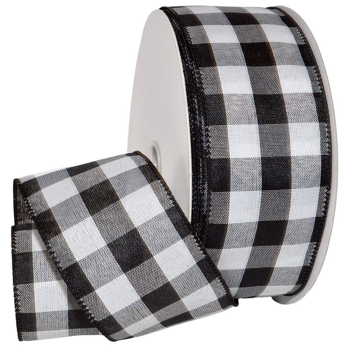 Morex Ribbon Cambridge - Cinta a Cuadros con Alambre en Blanco y Negro, 2.5 Pulgadas X 10 Yardas