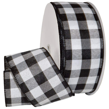 Morex Ribbon Cambridge - Cinta a Cuadros con Alambre en Blanco y Negro, 2.5 Pulgadas X 10 Yardas