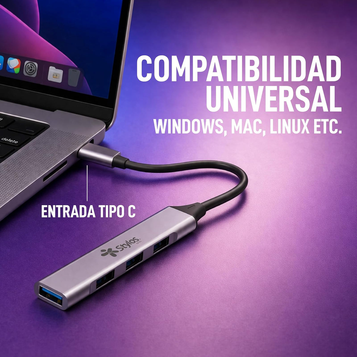 Hub de 4 Puertos USB a Tipo C Stylos Tech