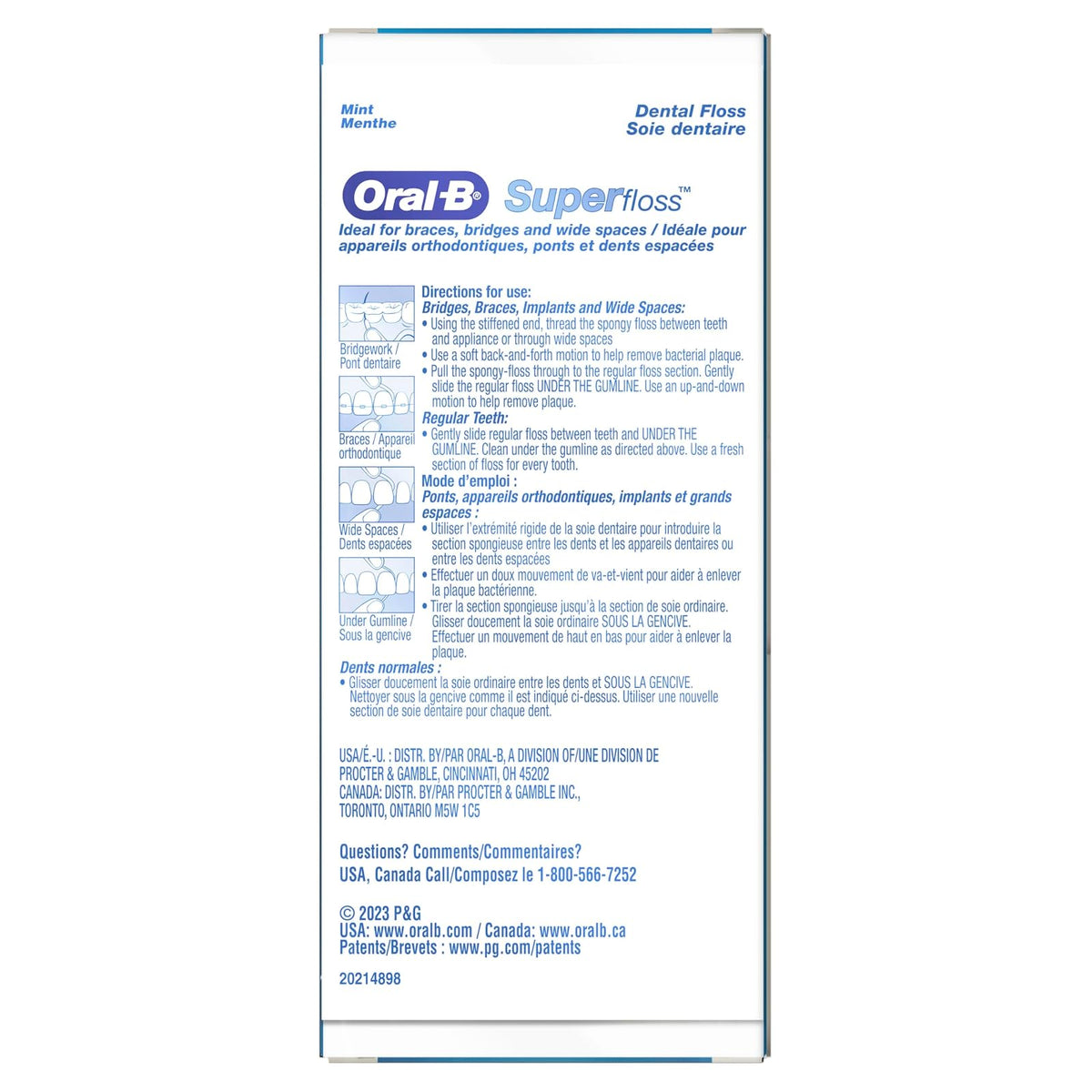 Oral-B - Mechones precortados Super Floss, color menta, paquete doble de 50 unidades