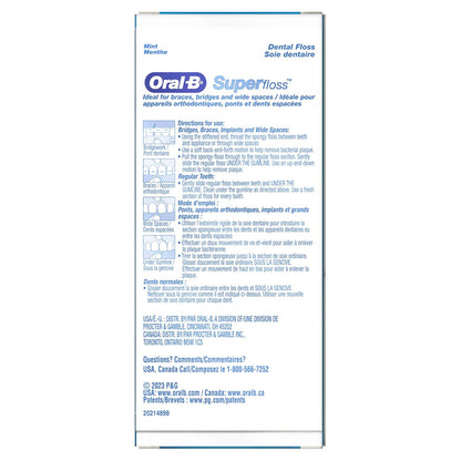 Oral-B - Mechones precortados Super Floss, color menta, paquete doble de 50 unidades