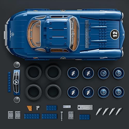 Hot Wheels Brick Shop Juguete de Construcción Mercedes-Benz 300 SL 1:12 | Edición 70 Aniversario; piezas metálicas, placa de colección y auto de metal con vitrina
