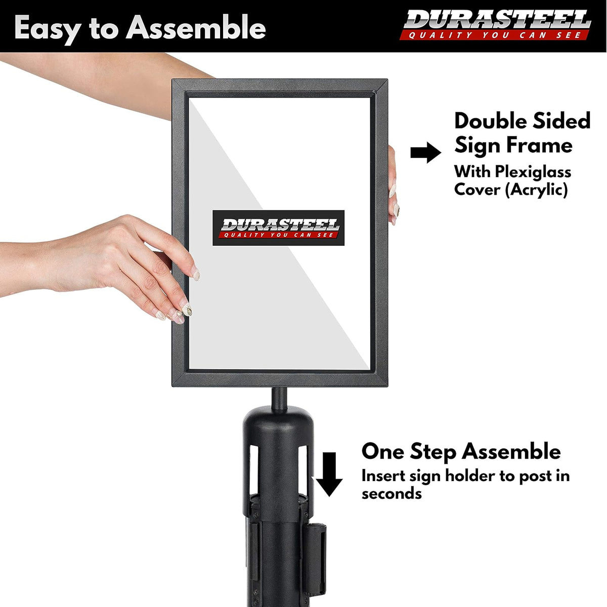DuraSteel Soporte Para Letrero de Doble Cara 8.5 x 11 Pulgadas con Plexiglás Vertical