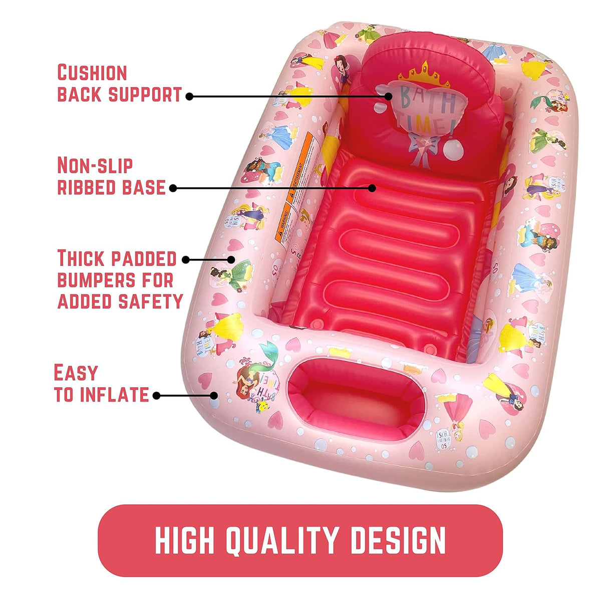 Disney Princess Loving Life Tina Inflable | Princesas Disney, superficie acolchada, visualización temperatura, bolsillos almacenamiento, ideal viaje