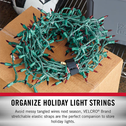 VELCRO Brand Garage Organization Correas elásticas de cincha, color negro | Correas reutilizables de 1 pulgada de ancho para agrupar postes y estacas, gestionar cables de herramientas eléctricas