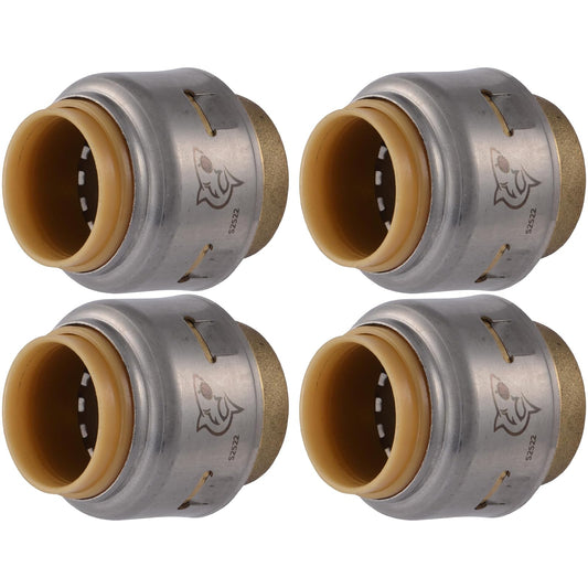 SharkBite Max - Tapa de empuje de 1/2 pulgadas, paquete de 4, ajuste de fontanería de latón a presión para conectar, tubería PEX, cobre, CPVC, PE-RT, HDPE, UR514A4