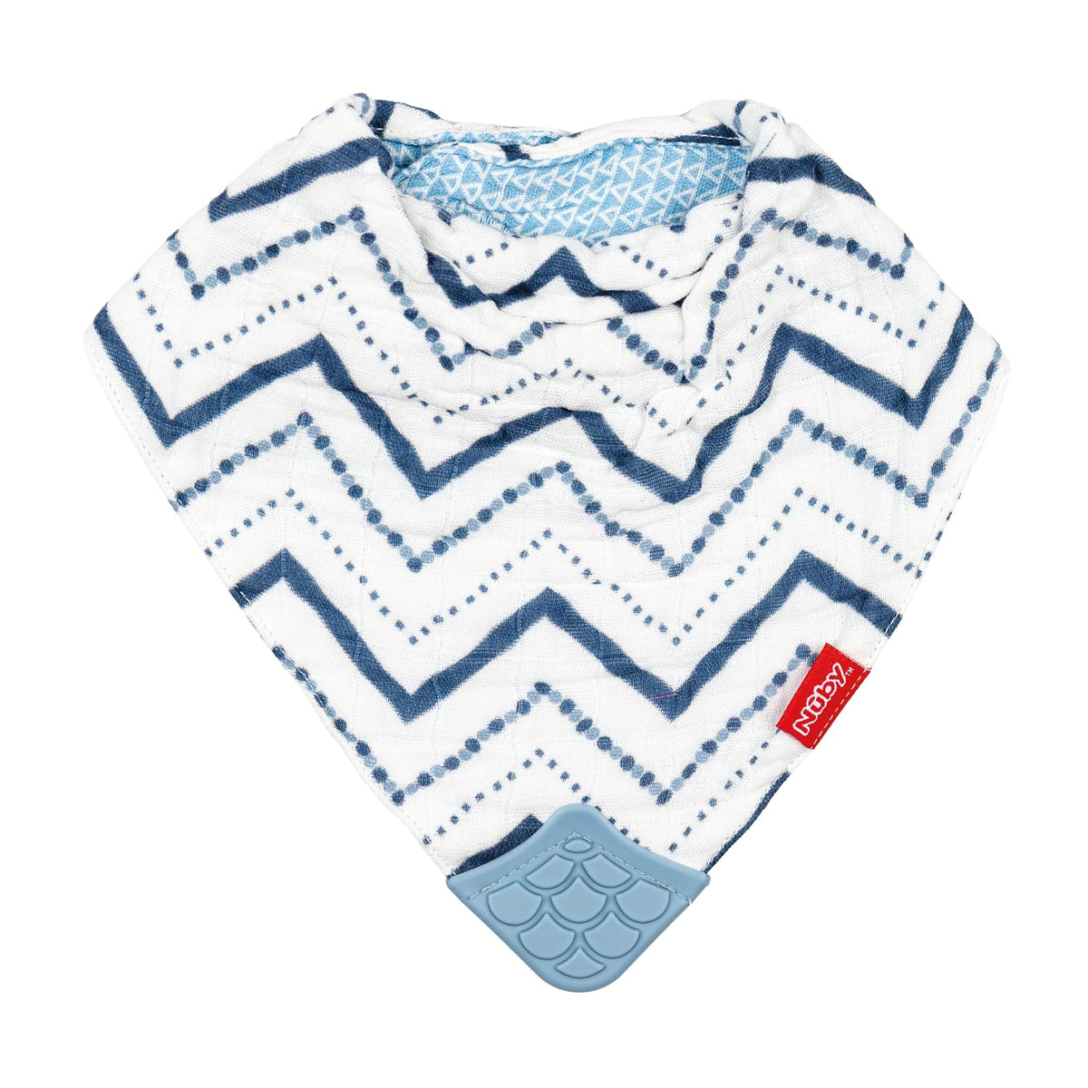 Nuby Reversible 100% Natural Cotton Muslin 3 Piece Teething Bib, Green/Grey/Blue, Dinosaur/Bear/Stripes, Paquete de 3