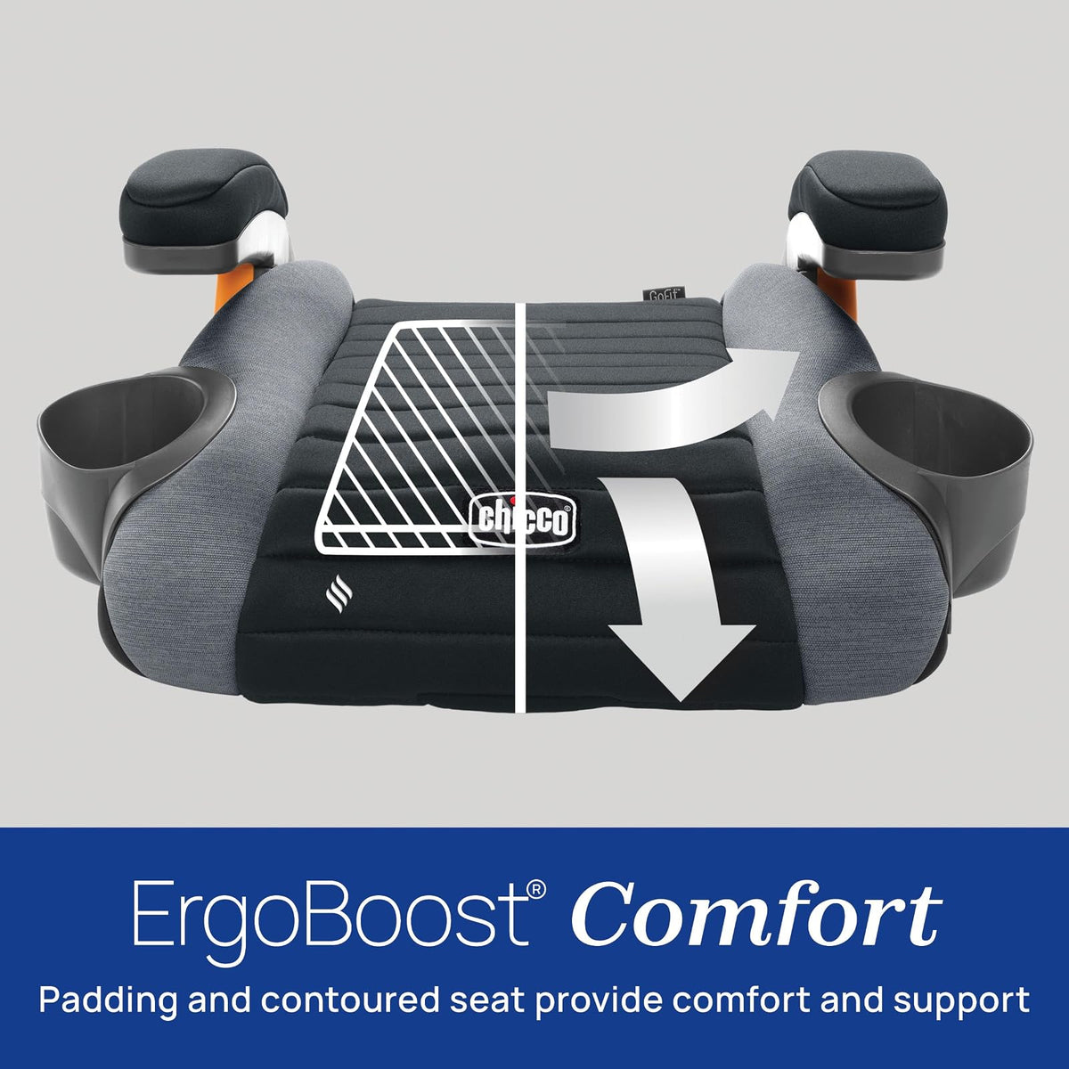 Chicco GoFit® ClearTex® Asiento elevador sin respaldo para automóvil, asiento elevador de viaje para automóvil, asiento elevador portátil de automóvil para niños de al menos 4 años y 40-100 libras | Sombra/Negro