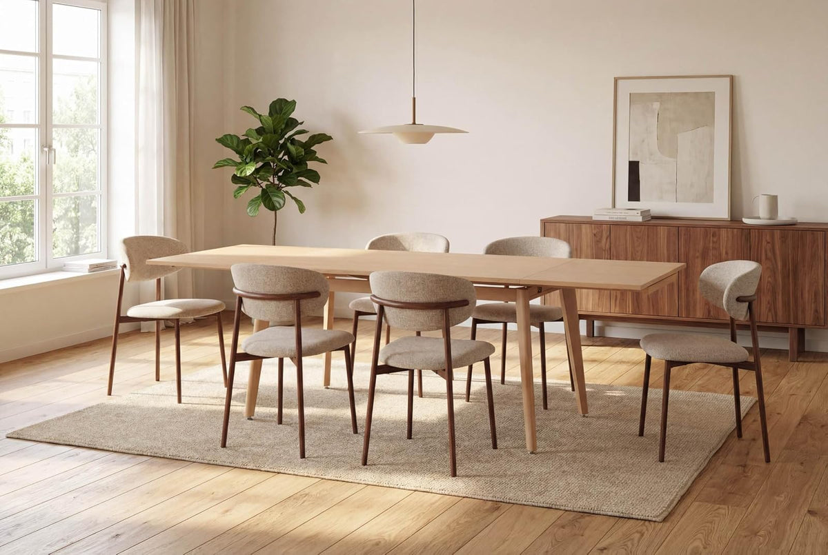 TUGOW Silla para Comedor Tapizada con Asiento Acolchado Color Biege - Madera Industrializada, Metal y Tela