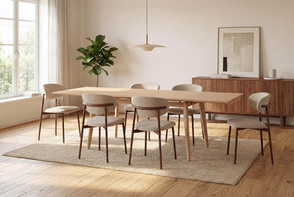 TUGOW Silla para Comedor Tapizada con Asiento Acolchado Color Biege - Madera Industrializada, Metal y Tela