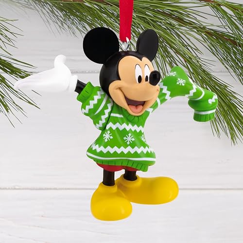 Hallmark Disney Mickey Mouse en suéter de Navidad Adorno de Navidad, Regalos para fanáticos de Disney