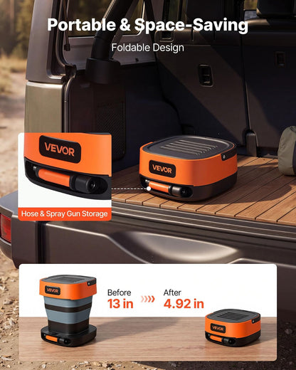 VEVOR Hidrolavadora portátil inalámbrica con Tanque de 2.64 galones, Plegable, 109 PSI máx., 0.79 GPM máx., 3 boquillas, Manguera Flexible de 78.7 Pulgadas, Carga Tipo C, para Limpieza de