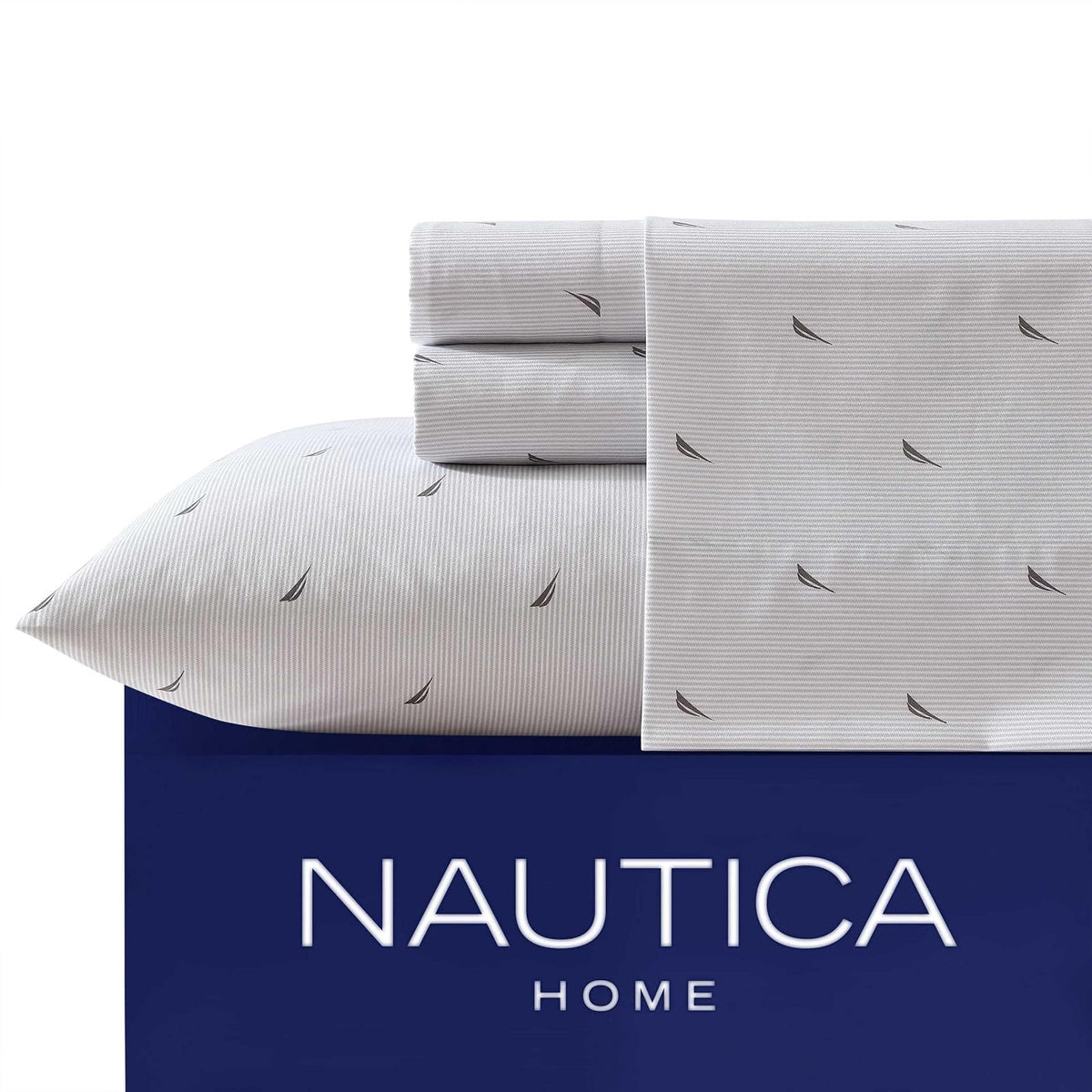 Nautica - Juego de sábanas Individuales, Ropa de Cama de Microfibra Transpirable y refrescante con Fundas a Juego, Juego de Cama Resistente a Las Arrugas (Clase J a Rayas náuticas, Gris, tamaño