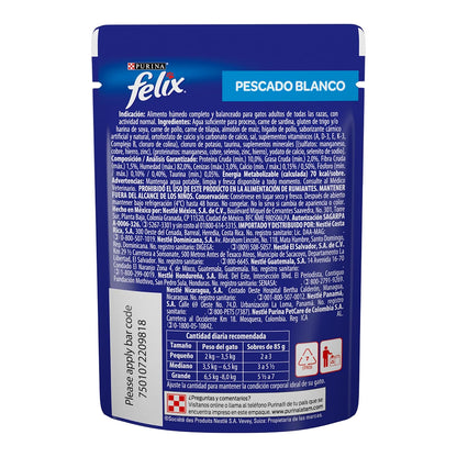 Purina Felix Adulto Todos los Tamaños Sabor Pescado Blanco 24pack de 85g