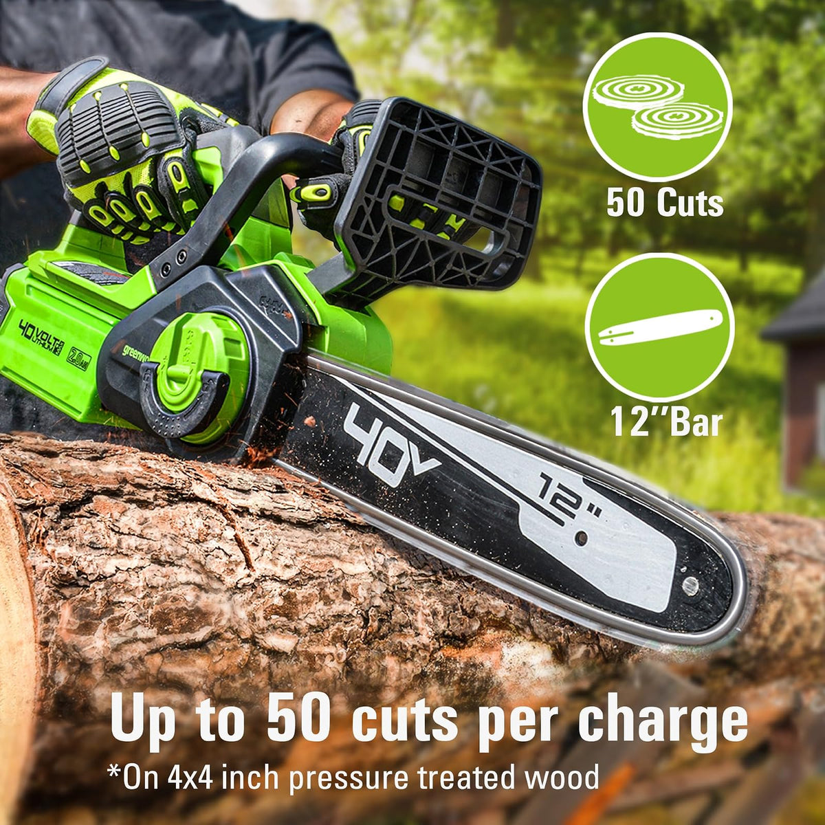 Greenworks Motosierra de 40 V, 12 pulgadas, batería USB de 2.0 Ah y cargador
