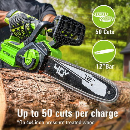 Greenworks Motosierra de 40 V, 12 pulgadas, batería USB de 2.0 Ah y cargador
