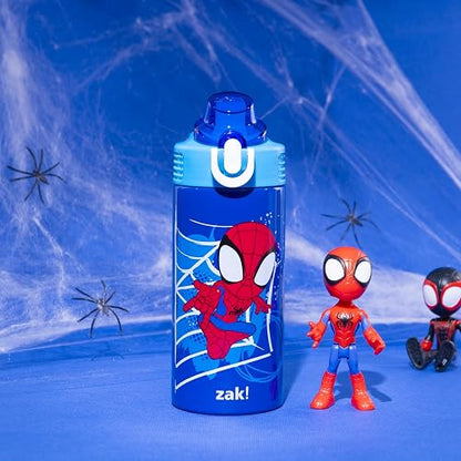 Zak Designs Marvel Spider-Man Sage - Botella de agua para niños para la escuela o los viajes, botella de agua de acero inoxidable de 14 onzas con popote, mango y a prueba de fugas, cubierta de