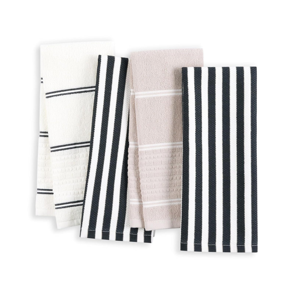 Kate Spade New York Botanical Stripe Juego de 4 Toallas de Cocina absorbentes, 100% algodón, Negro/Beige, 17 x 28 Pulgadas