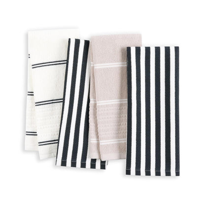 Kate Spade New York Botanical Stripe Juego de 4 Toallas de Cocina absorbentes, 100% algodón, Negro/Beige, 17 x 28 Pulgadas