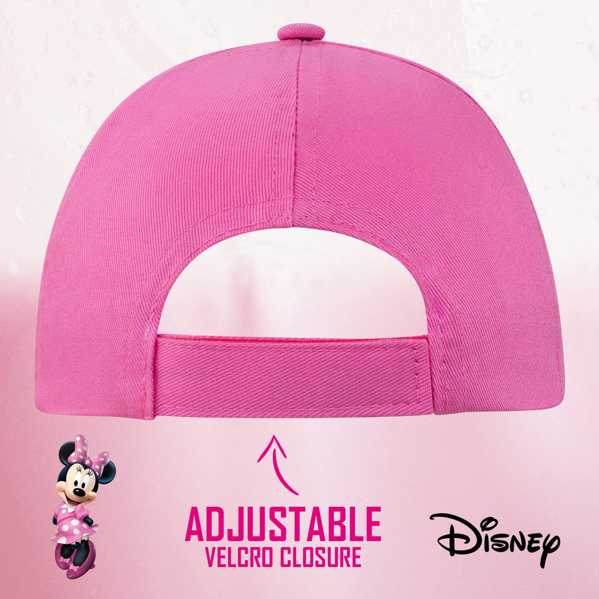 Disney Minnie Mouse - Gorra de béisbol rosa para niñas pequeñas, edades de 2 a 4 años, cierre de velcro ajustable, color rosa/blanco