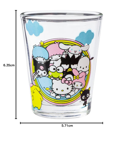 Silver Buffalo Sanrio Hello Kitty and Friends Rainbow con Badtz-Maru, My Melody, Cinnamoroll, Kuromi, Little individual Stars, Pochacco, Keroppi, Tuxedo Sam, Chococat, paquete de 4 mini anteojos, 1.5