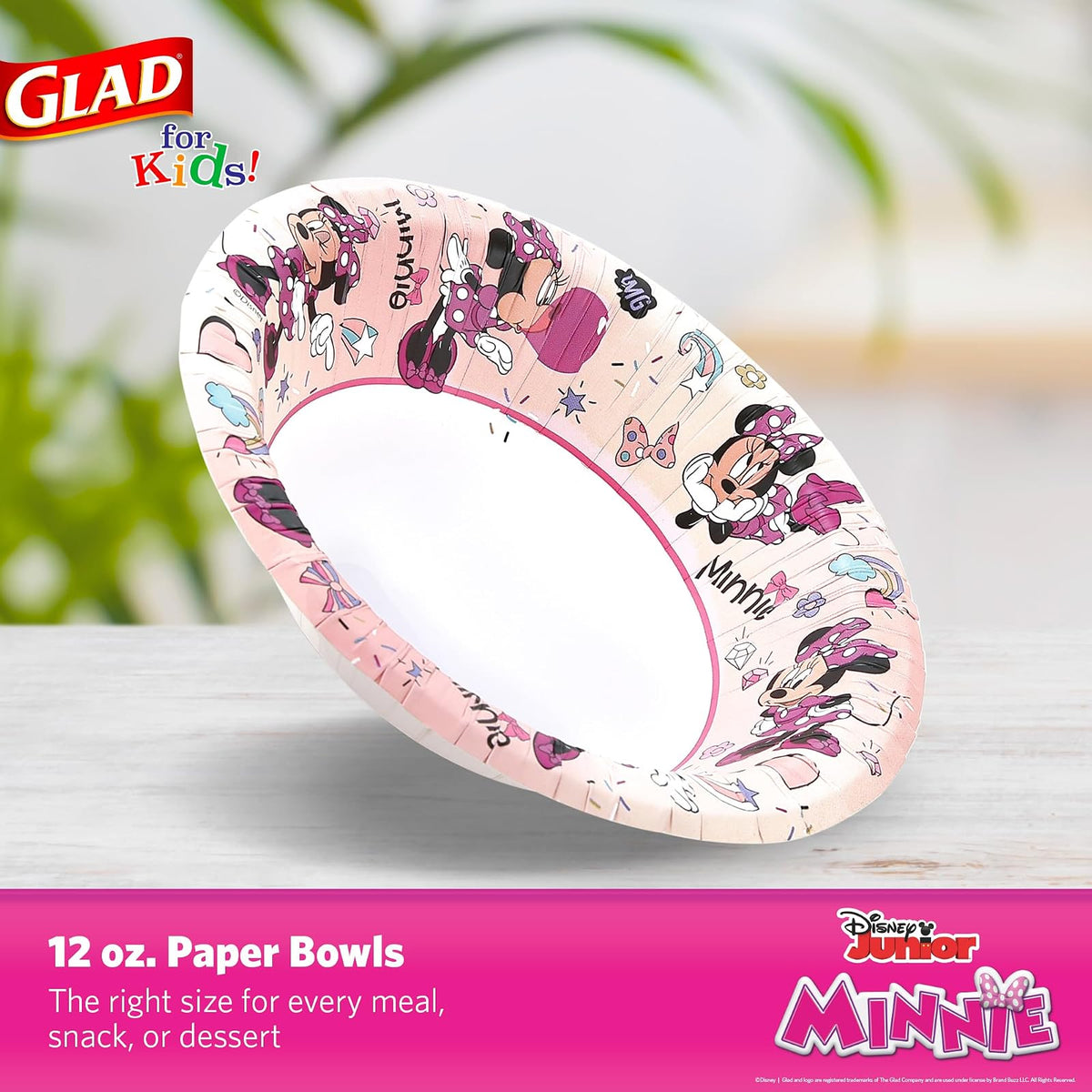Glad para Niños Cuencos de Papel Mickey and Friends 12oz | Rosa con Lunares, 40 pzs, Diseño Minnie Mouse, Resistentes a Remojo, Seguros para Microondas