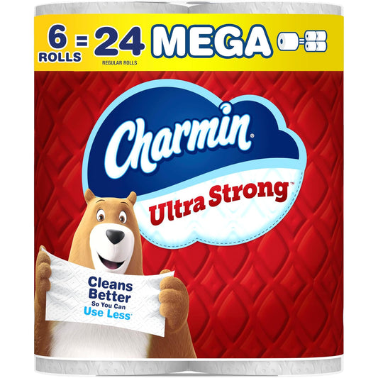 Charmin - Ultra Strong Papel Higiénico, 6 Mega Rollos, 220 Hojas por Rollo, Extra Fuerte y Duradero, No Atascable, Apto para Fosas Sépticas