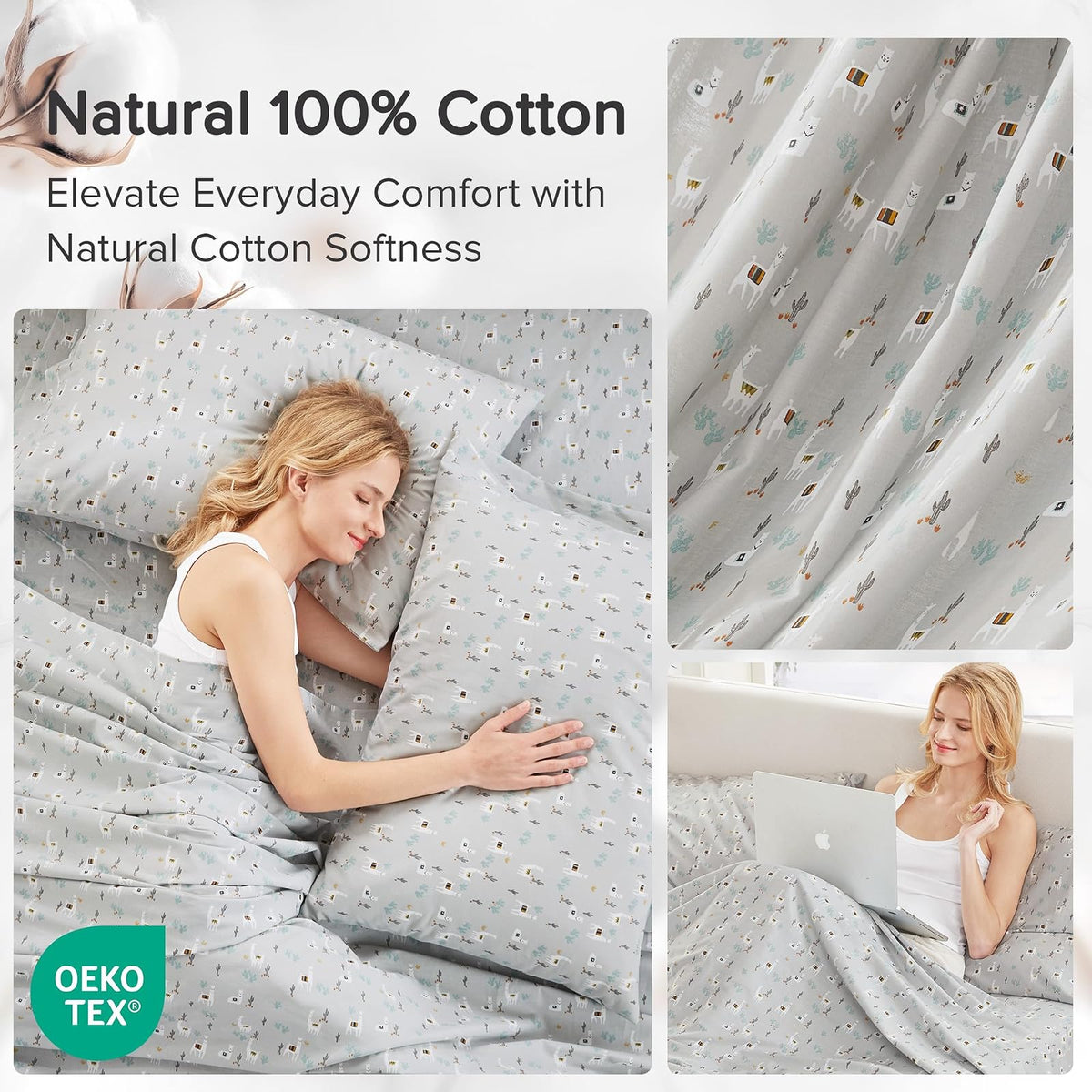 Comfort Spaces - Juego de sábanas 100% algodón Transpirable, Ligero, Suave con Bolsillo elástico de 14 Pulgadas, se Adapta a colchones de hasta 16 Pulgadas, Ropa de Cama acogedora para Todas Las