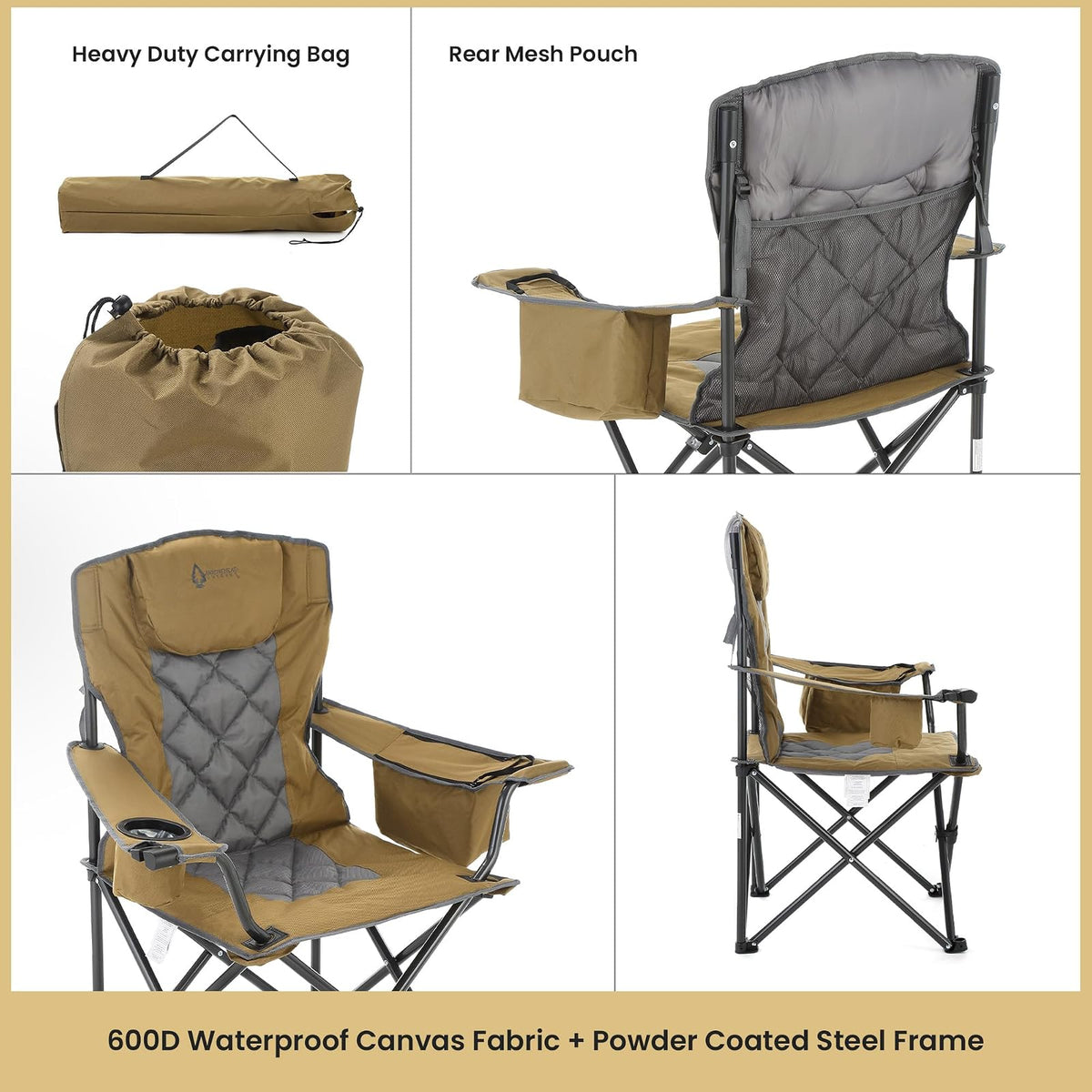 ARROWHEAD OUTDOOR - Silla Plegable portátil de Lujo con reposacabezas, Vidrio y portavasos, Enfriador de 6 latas, Bolsa de Transporte Resistente, Capacidad de Peso de 550 Libras