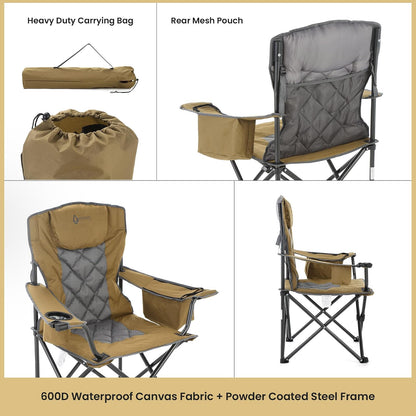 ARROWHEAD OUTDOOR - Silla Plegable portátil de Lujo con reposacabezas, Vidrio y portavasos, Enfriador de 6 latas, Bolsa de Transporte Resistente, Capacidad de Peso de 550 Libras