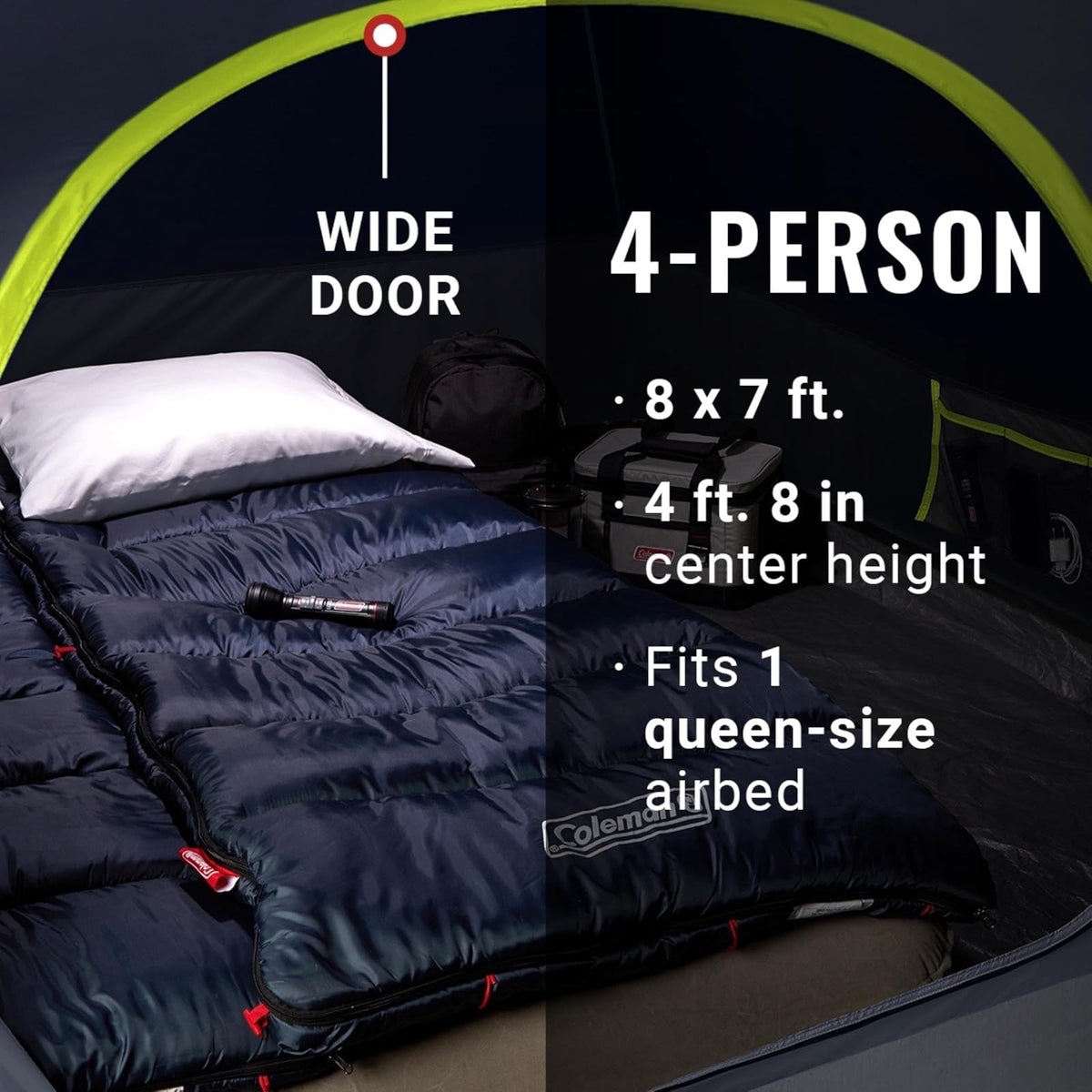 Coleman Skydome Dark Room Tent, 4/6/8/10 Person Family Tent Blocks 90% of Sunlight & Sets Up in 5 Minutes, Weatherproof Tent Offers 20% More Headroom