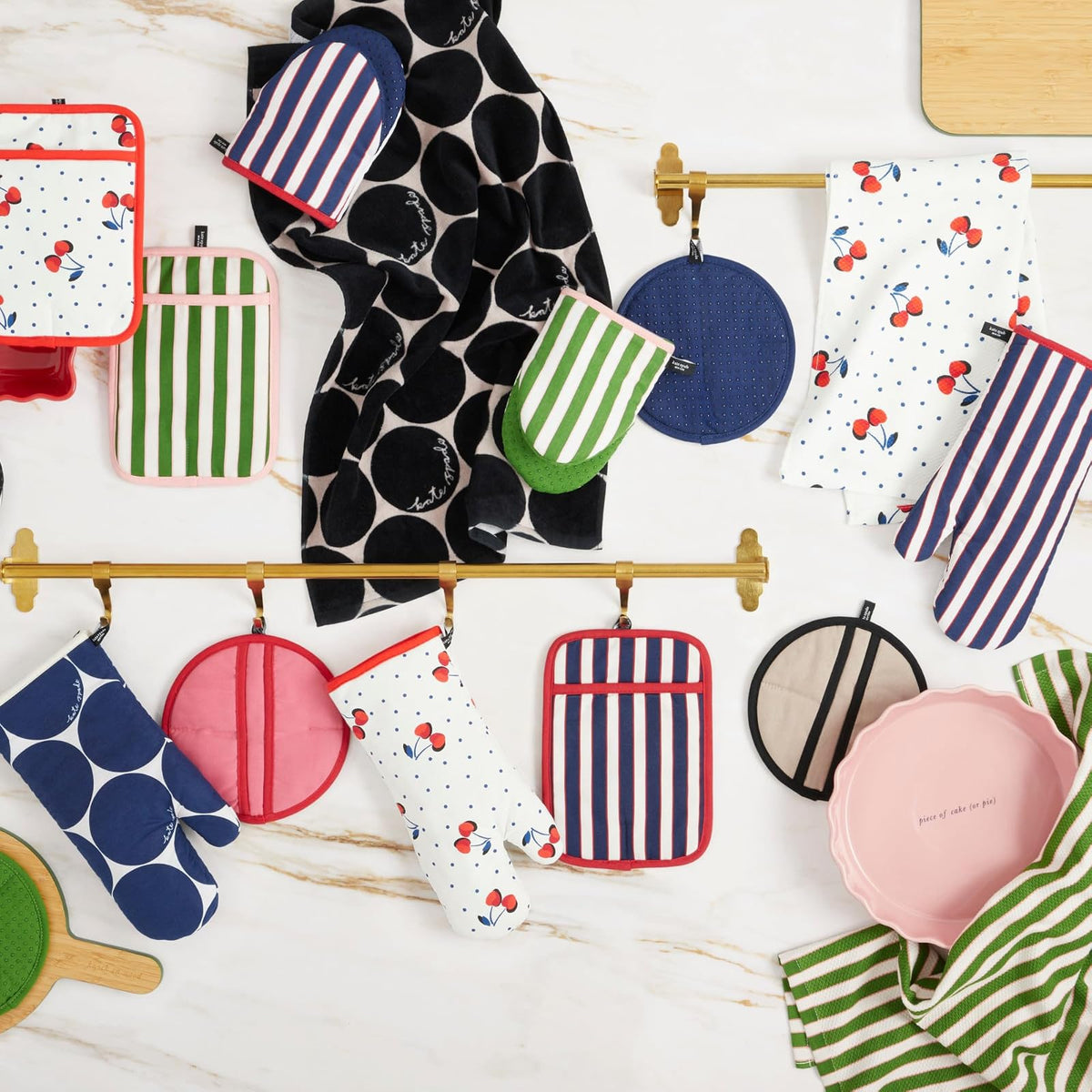 Kate Spade New York Botanical Stripe Juego de 4 Toallas de Cocina absorbentes, 100% algodón, Negro/Beige, 17 x 28 Pulgadas