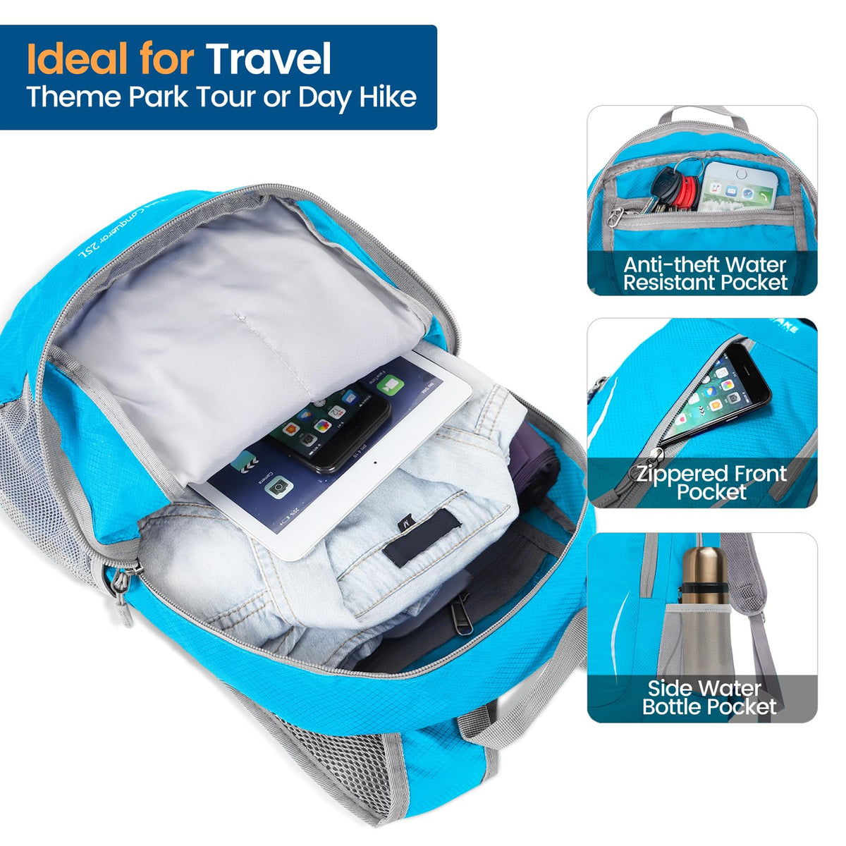 ZOMAKE Ultra Lightweight Packable Backpack 25L, Foldable Hiking Backpacks Water Resistant Small Folding Daypack for Travel