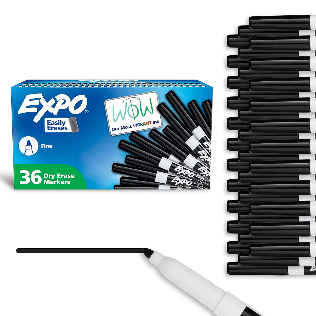 EXPO Marcadores de Borrado en Seco Punta Fina, Bajo Olor - Fine - negro - 36 Count (Pack of 1)