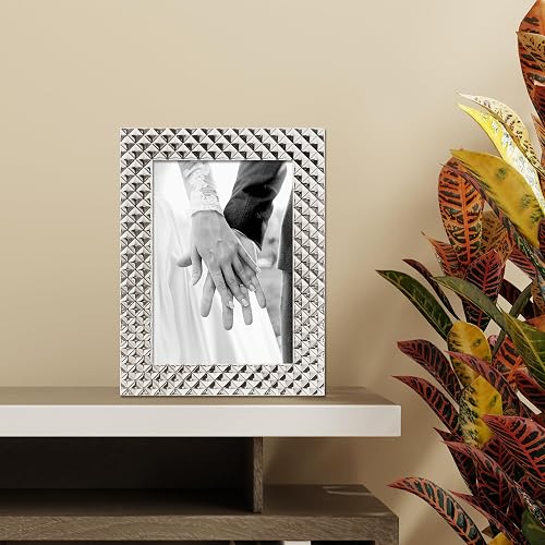 Lawrence Frames - Marco de fotos (metal pulido, 12,7 x 17,8 cm), diseño de diamantes